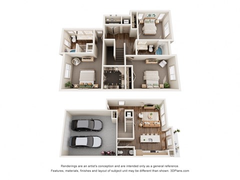 Floor plan for 3 beds, 2.5 baths, 1730 sqft